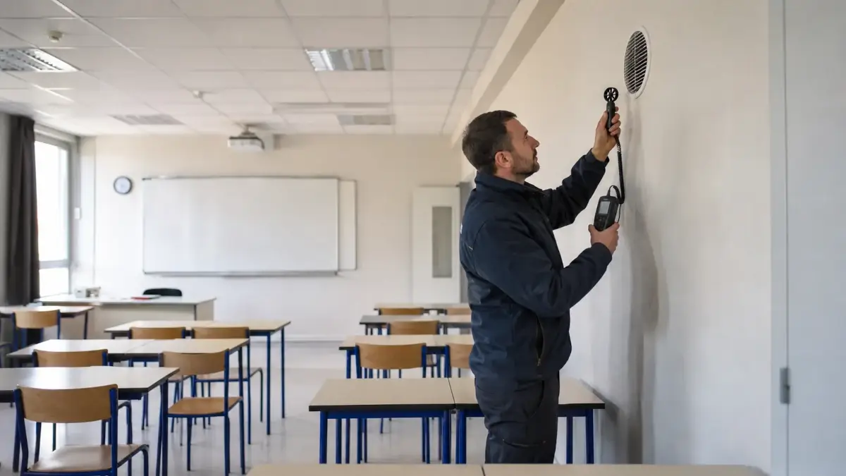 Ventilation dans une &eacute;cole et contr&ocirc;le du d&eacute;bit d&rsquo;air